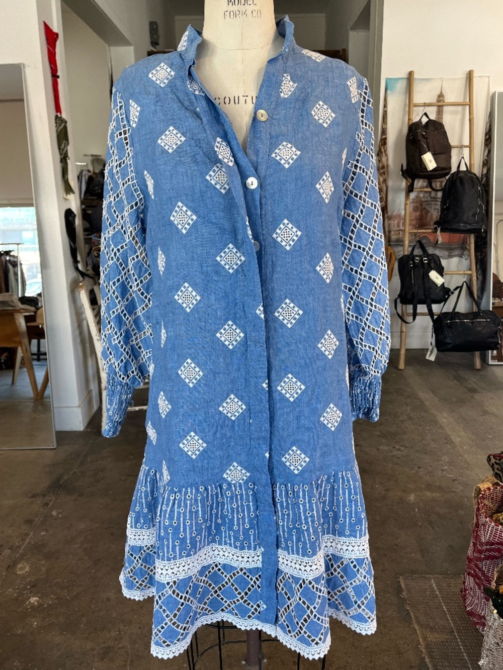 Temptation Positano Ginger Embroidered Mini Dress in Blue